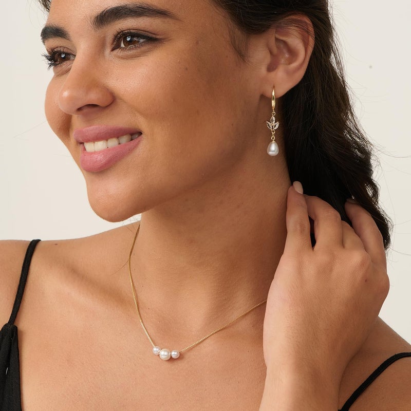 PRTGL Store Pearl Necklace: 14K Gold-Plated/White Gold-plated Pearl Necklace for Women 16.5” + 2” - Image 3
